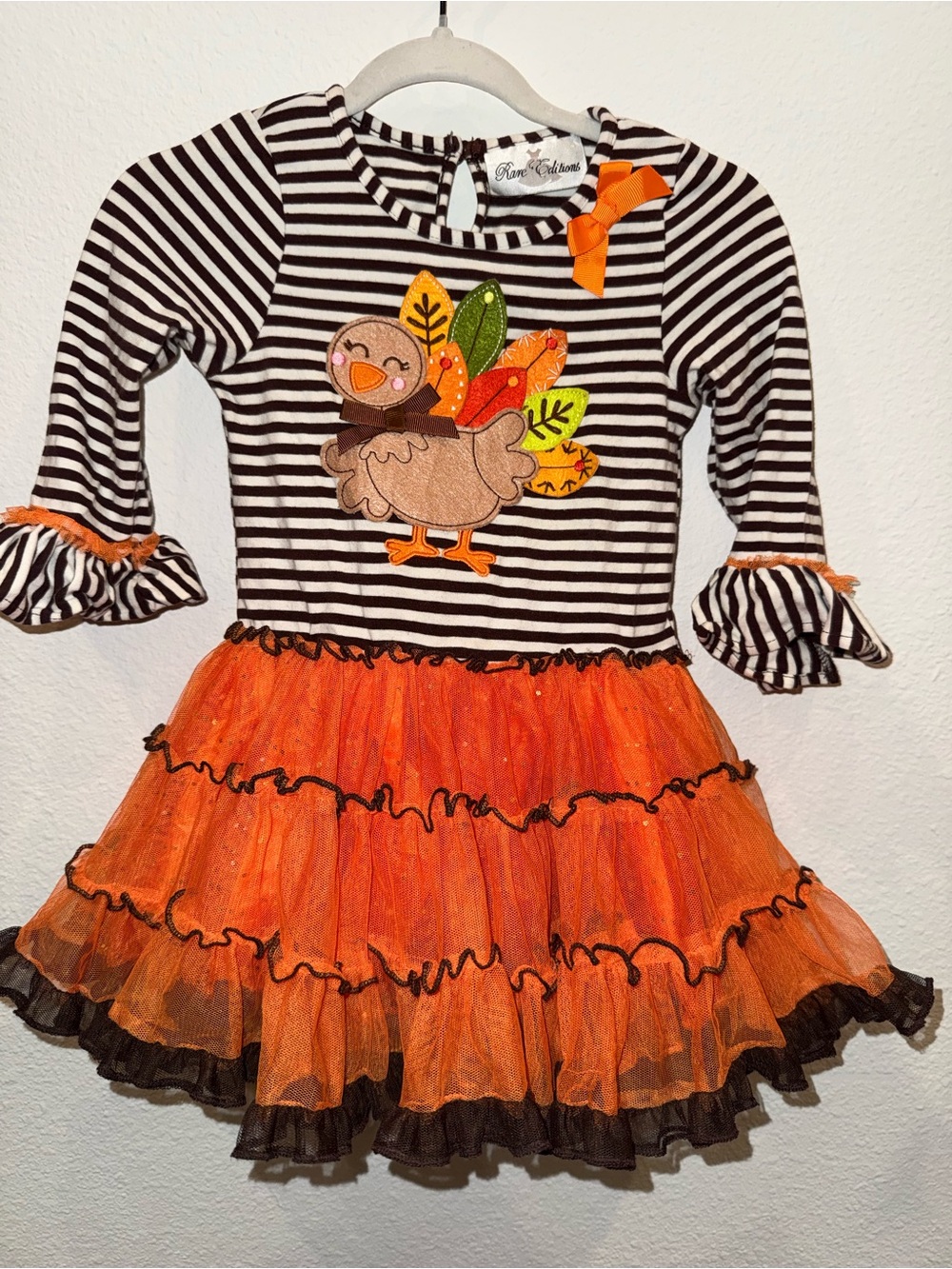 Rare Editions Black & Orange Striped Turkey Dress